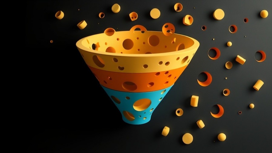 Sales funnel image with holes resembling swiss cheese for effective lead conversion.