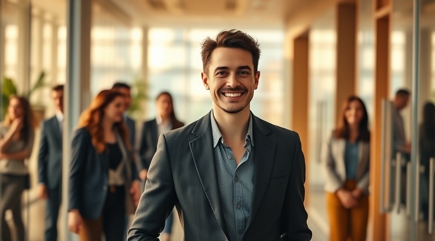 Confident professional leaving a successful meeting in a modern office.