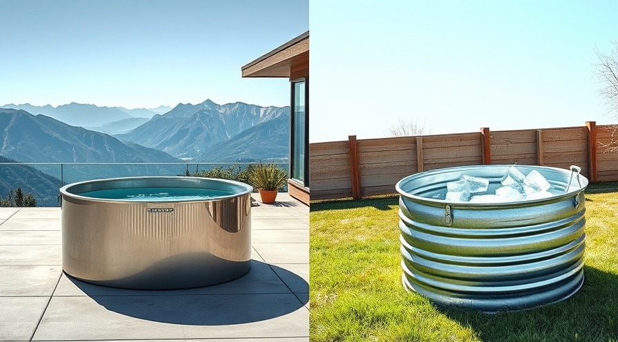 Luxury cold plunge tub vs rustic stock tank in stunning mountain view.