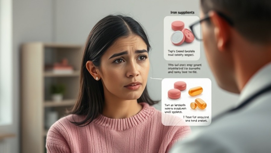 Concerned woman discussing iron levels and nutritional deficiency with her doctor.
