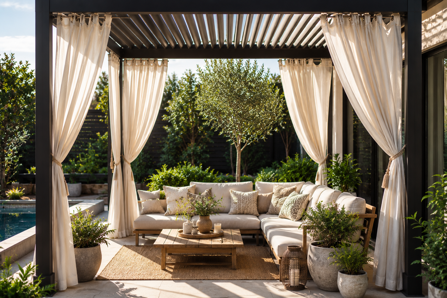 Cozy garden lounge under pergola