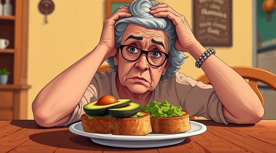 Senior woman considering holistic solutions with avocado toast in a warm indoor setting.