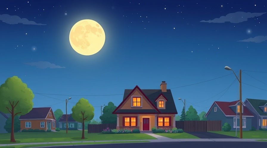Cartoon night sky with moon over a house, promoting a nighttime routine for growth hormone and metabolism boost.