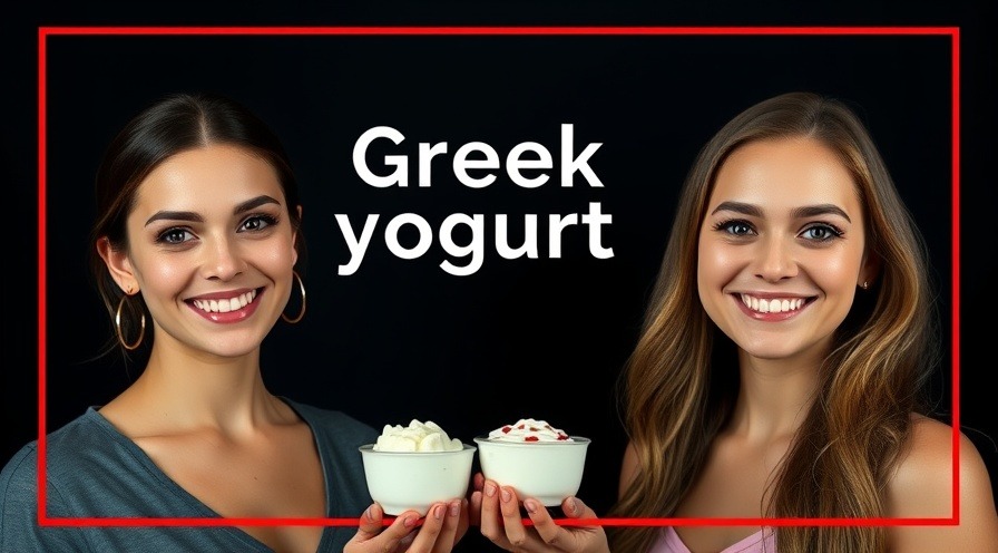 Two confident women smiling with Greek yogurt, highlighting probiotics and cholesterol benefits.
