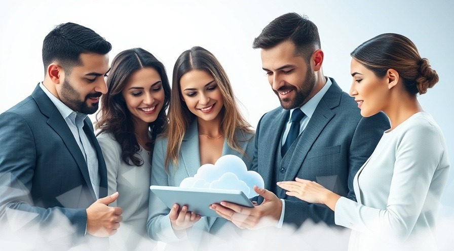 Diverse professionals collaborating on cloud technology, showcasing teamwork and innovation.