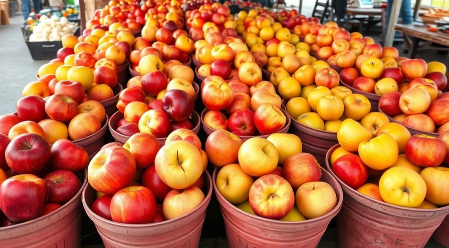 Vibrant farmers market showcasing various apple varieties highlighting nutritional benefits.