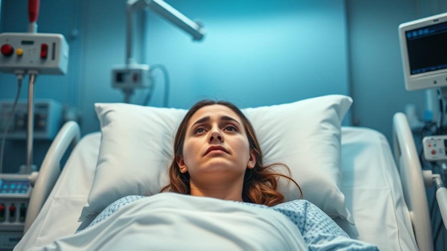 Distressed young woman in hospital bed, highlighting types of shock and recognizing shock symptoms.