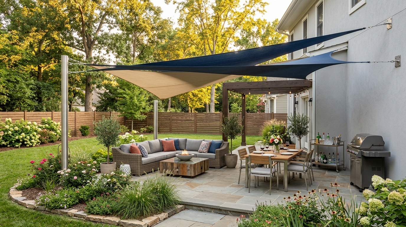 a sail shaded entertaining area
