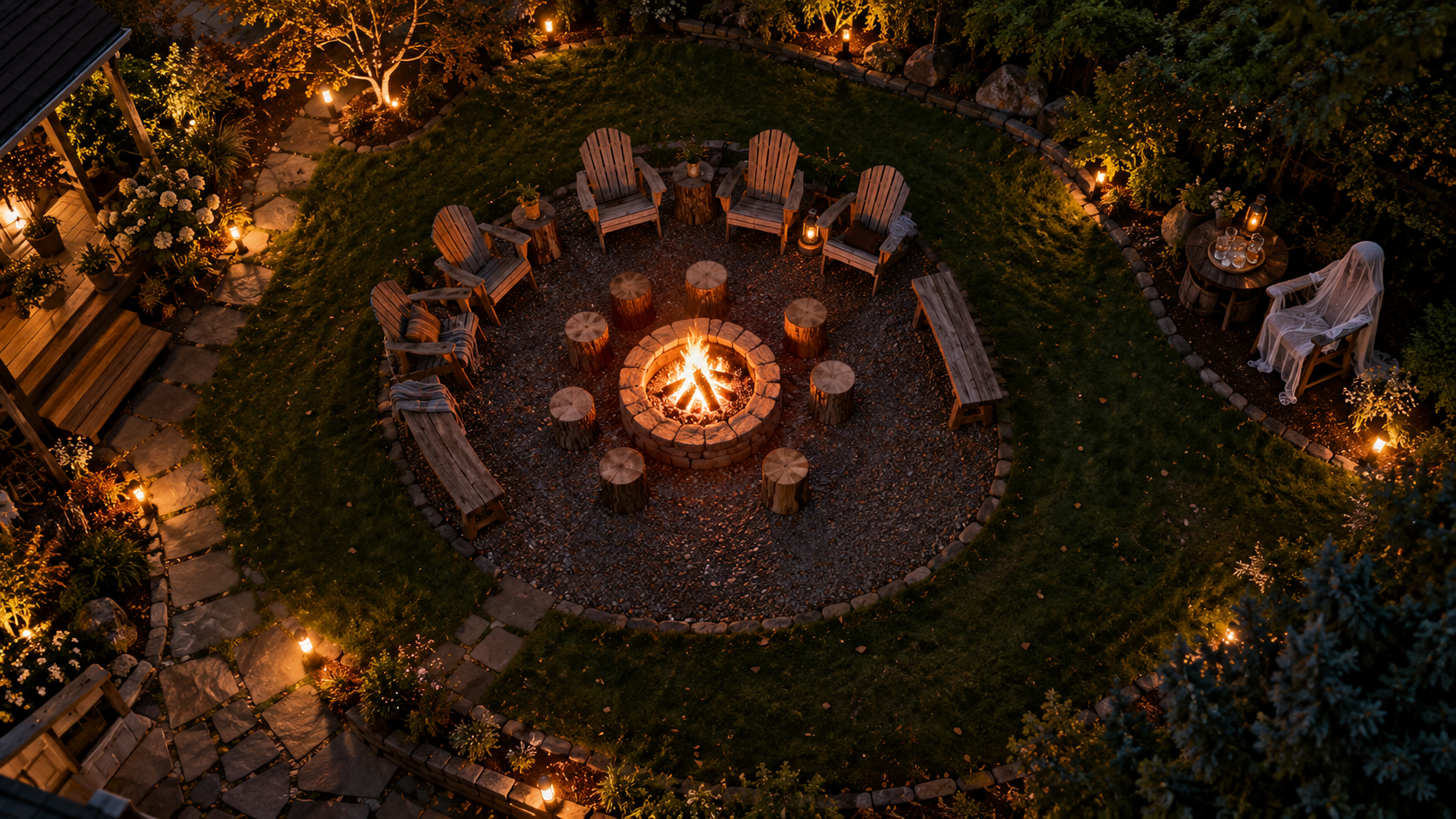Moonlit Backyard Fire Pit Rings
