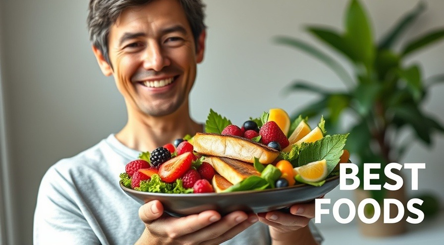 Smiling adult with vibrant foods for liver health, reflecting hope and vitality.