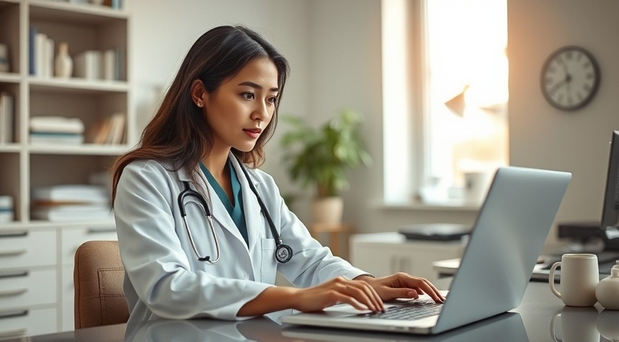 doctor in a bright, organized office offering fertility tips and stress management techniques.