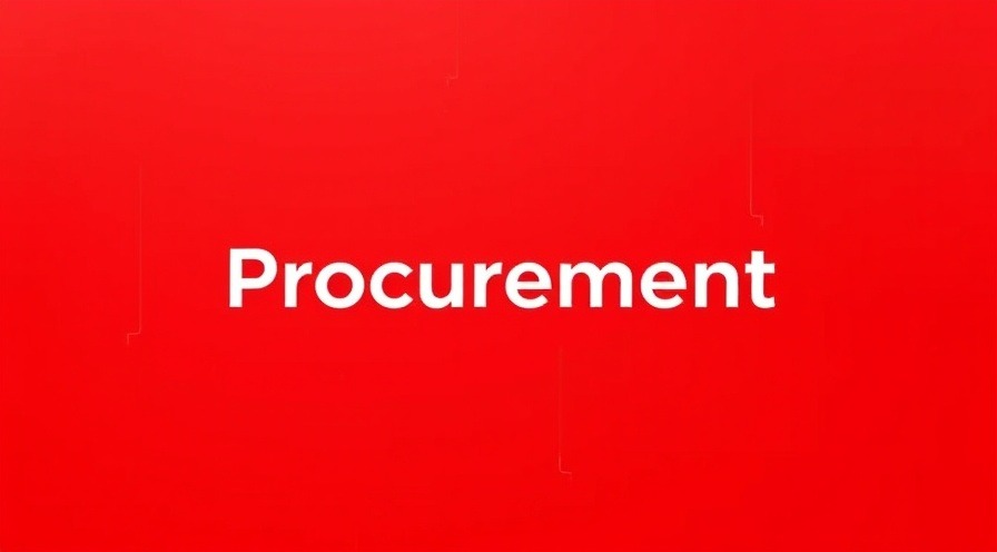 Procurement illustration on a red background with a vibrant blue frame.