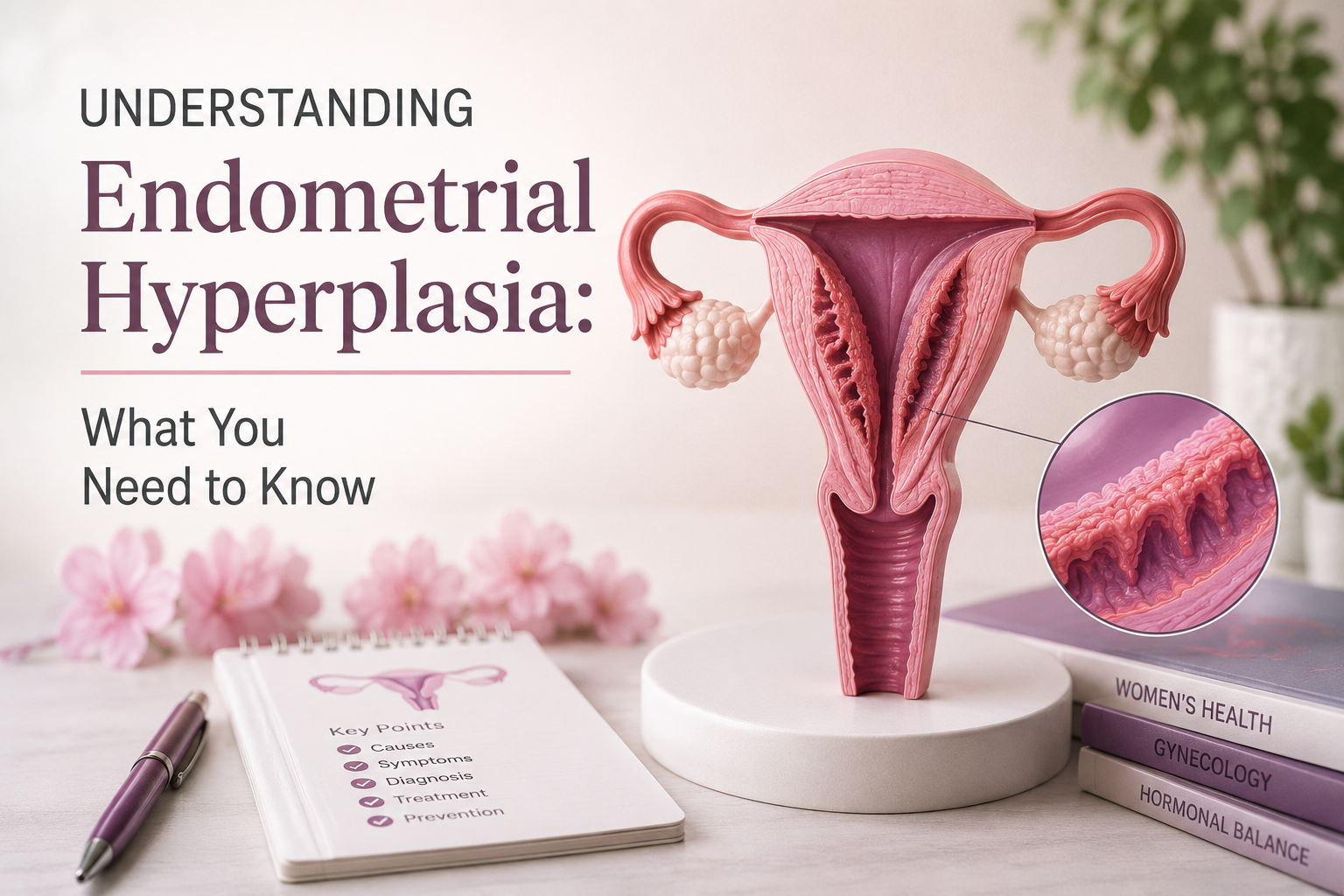 Medical diagram illustrating endometrial hyperplasia progression.