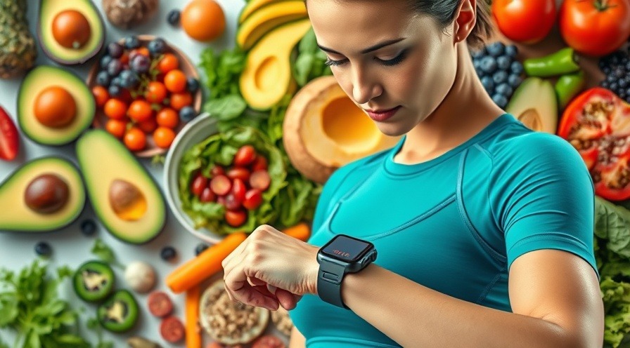 Athletic woman tracking caloric deficit and daily energy expenditure with a smartwatch.