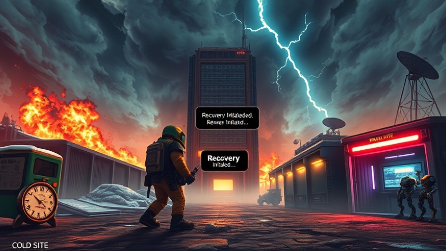 Cinematic tech battlefield with RTO and RPO standoff, post-apocalyptic scene.