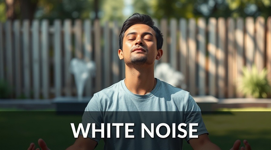 Relaxed person meditating in a tranquil backyard, embodying white noise calmness.