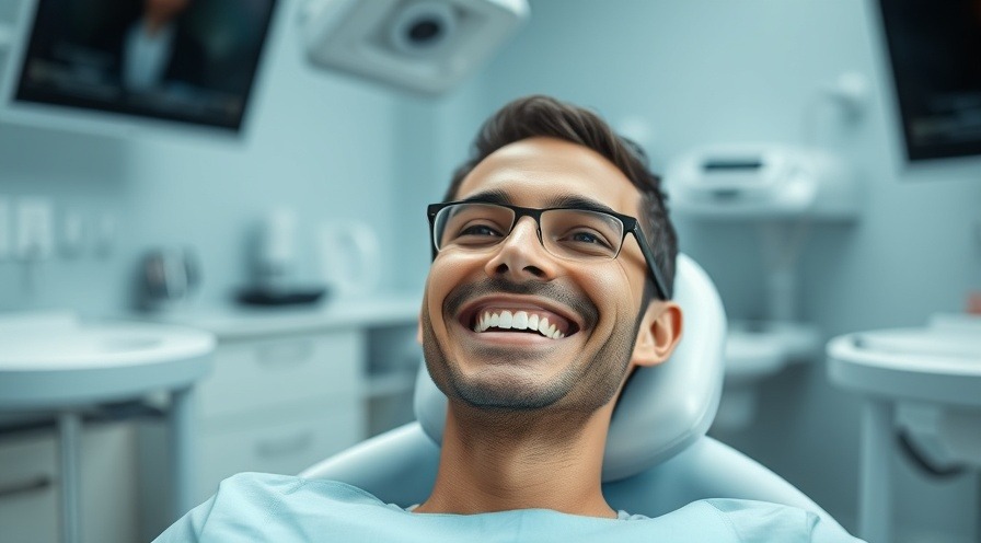 Smiling dental patient in modern office, ready for gum disease treatment.