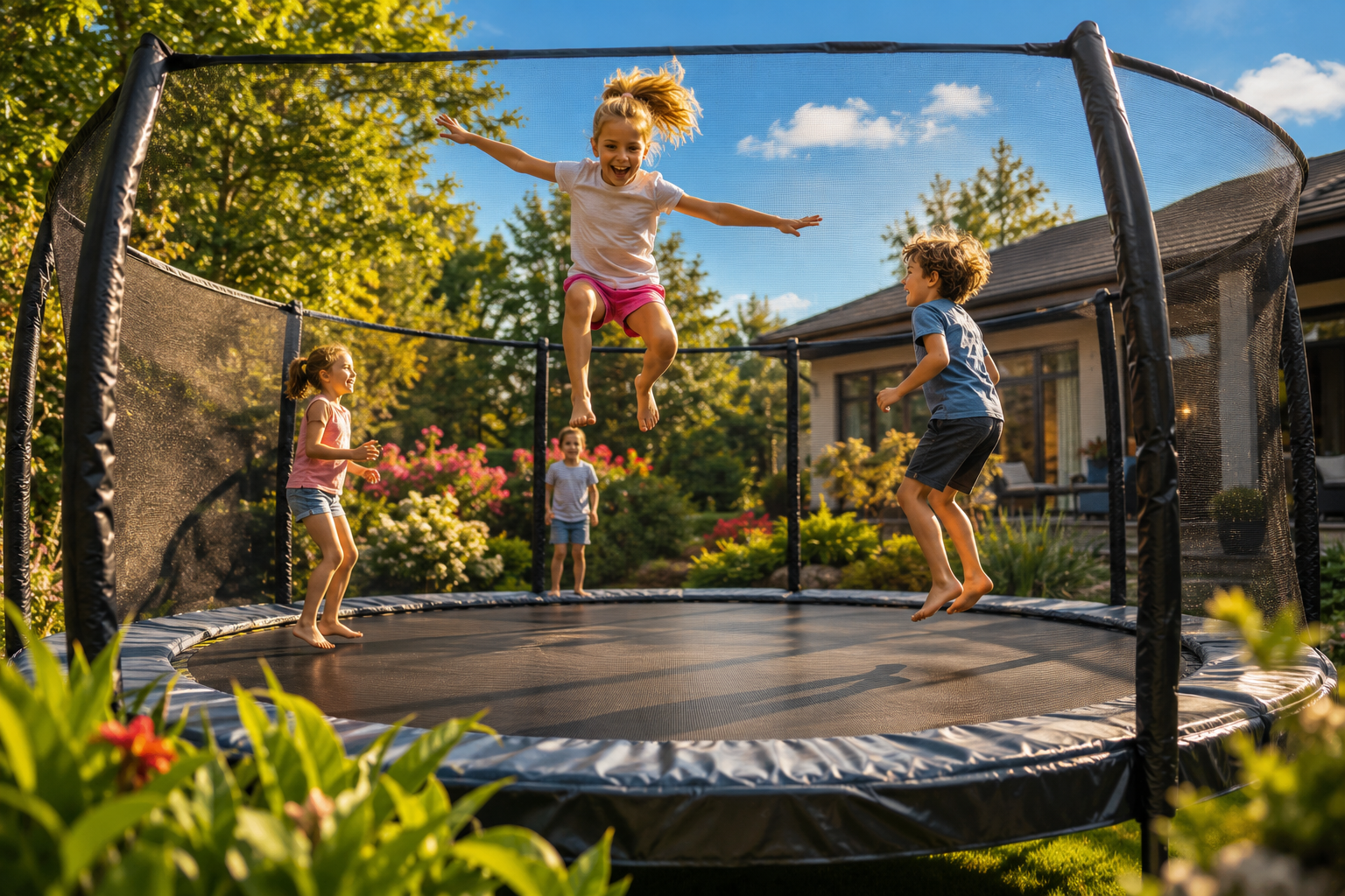 kids on Backyard Trampoline 