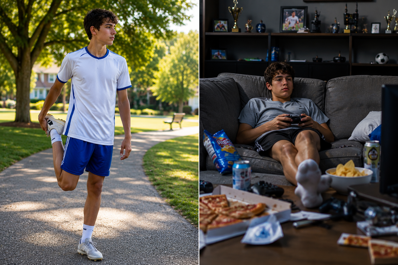 Active stretch versus couch gaming split