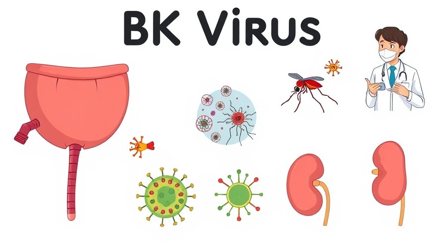 Illustration of BK Virus in immunocompromised treatment, featuring bladder and kidneys.