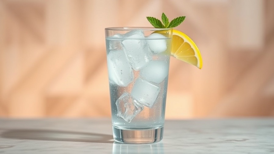 Refreshing glass of ice water promoting mental health solutions and hydration benefits.