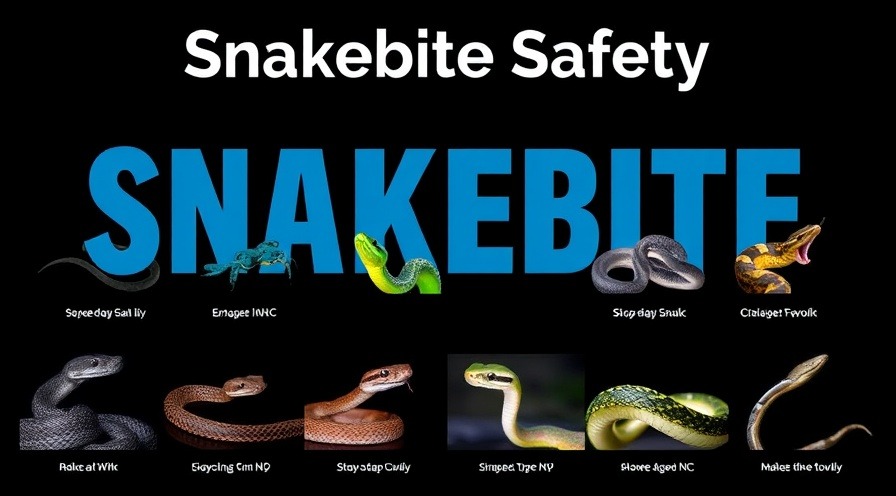 Dynamic image on snakebite prevention featuring NC snake types with bold colors.