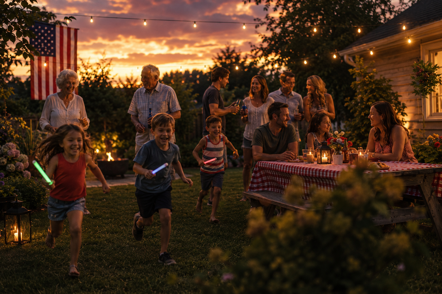 Backyard BBQ under sunset skies