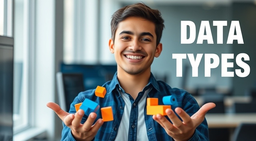 Confident young coder smiles, holding colorful code blocks in vibrant office setting.