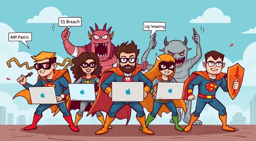 Diverse IT pros in superhero gear combat cloud monsters labeled S3 Breach and IAM Panic.
