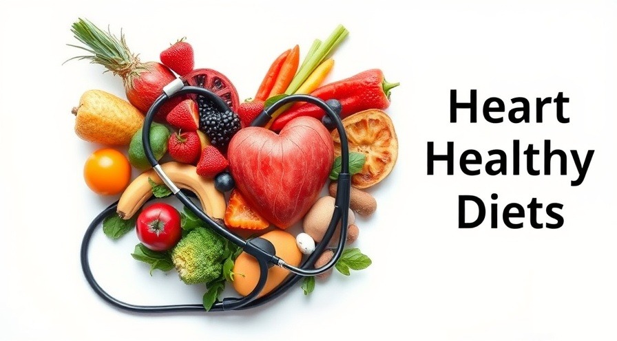 Heart-healthy foods in a heart shape, promoting Mediterranean and plant-based diets.