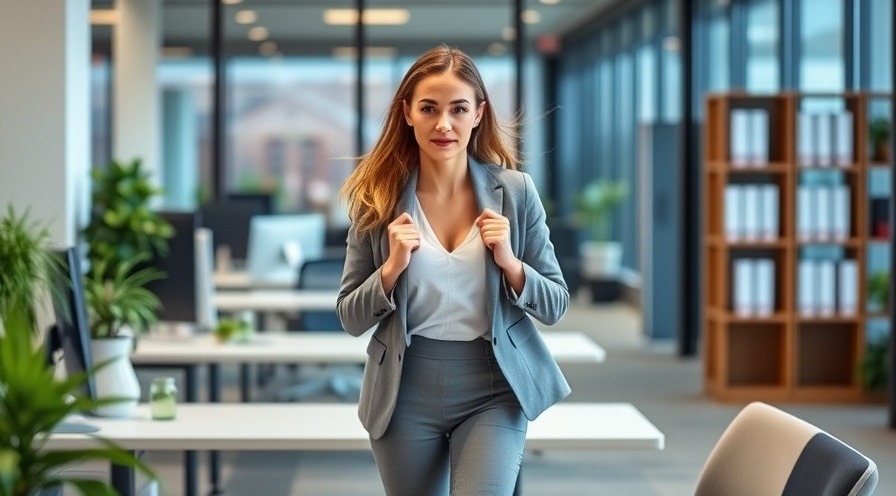 Business woman using sneaky cardio boosts for posture improvement and energy at work