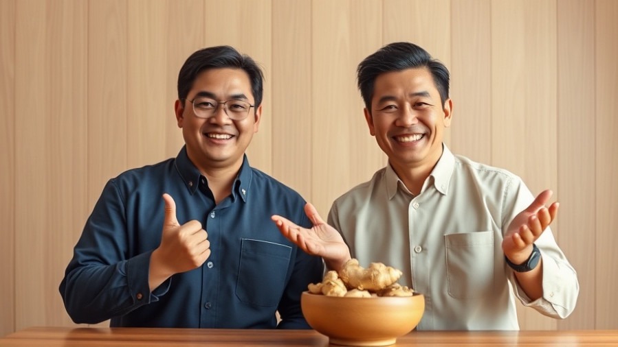 Two doctors discussing ginger health effects with a bowl of ginger in a studio.