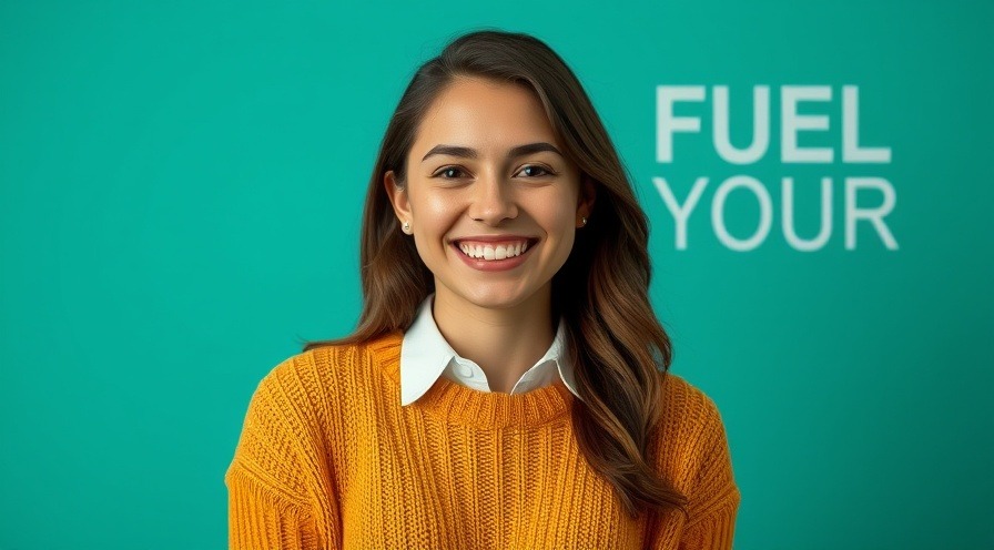 Confident young woman in mustard sweater emphasizes macronutrients importance.
