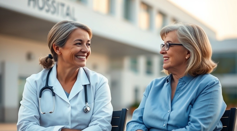 Two women discussing early detection of Alzheimer’s outside a research facility.