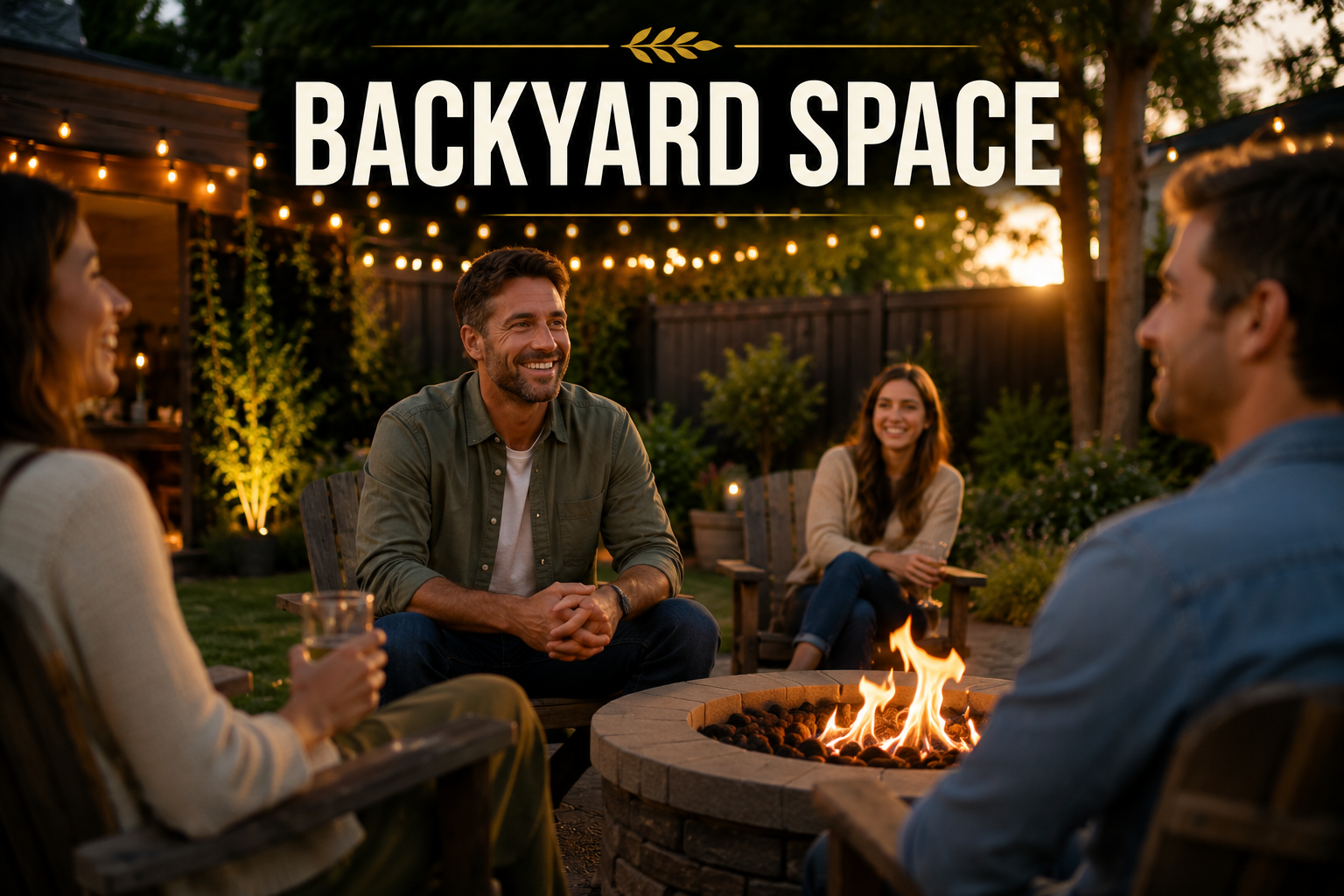 Cozy backyard gathering at sunset