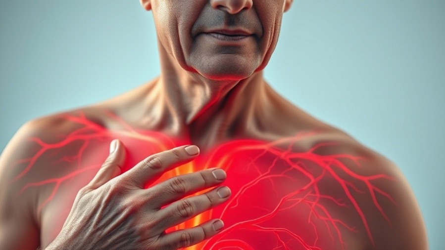 Thoughtful adult reflecting on cardiovascular health, showing small blood vessels glowing.
