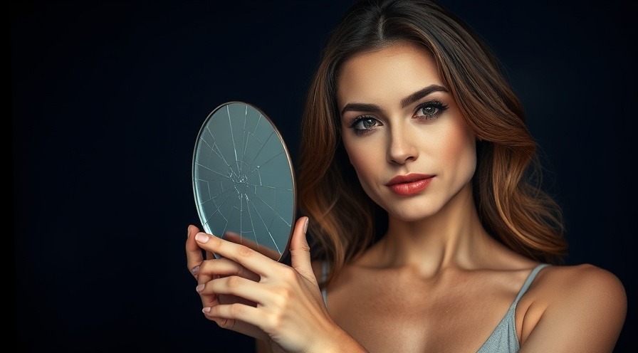 Confident woman holding a cracked mirror illustrating mental resilience against cognitive distortions.