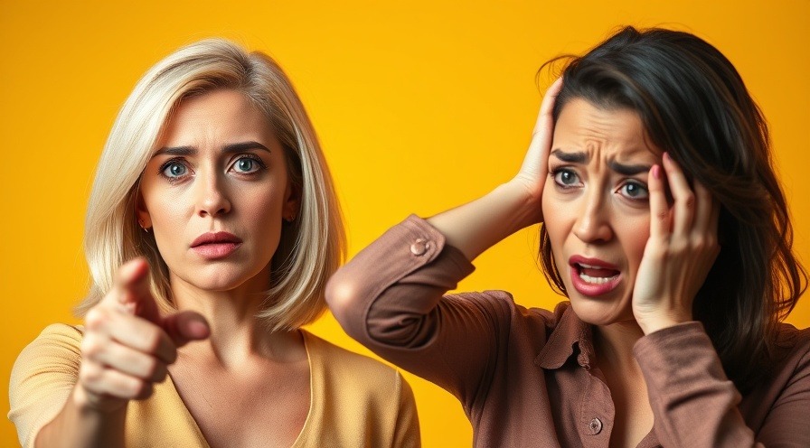 Two expressive women show discomfort relating to dry scalp solutions against a vibrant yellow background.