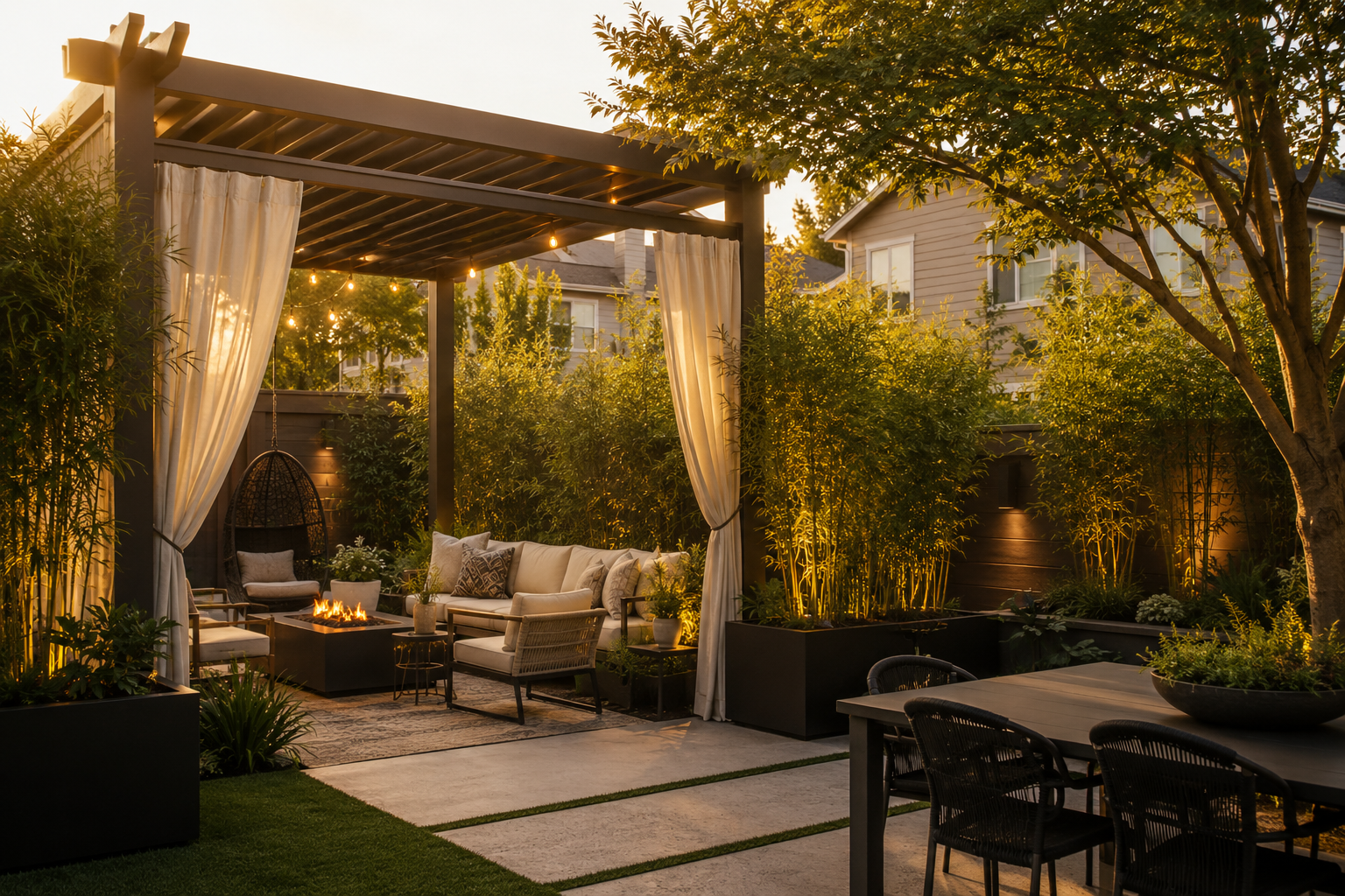 Golden hour backyard oasis retreat