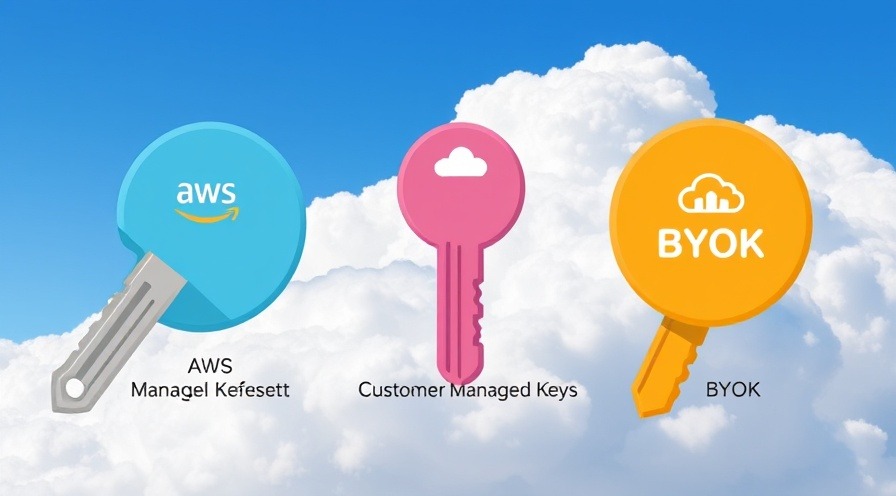 Three stylized AWS managed keys, customer managed keys, and BYOK on a cloud background.