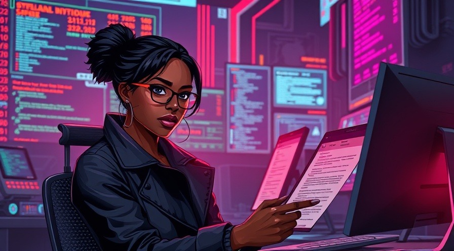 Female cyber detective in an office analyzing suspicious emails