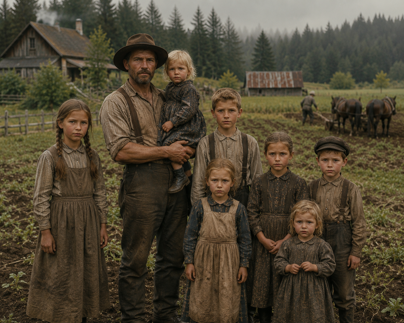 Fathers Day History - Rural farm family portrait in muted tones 