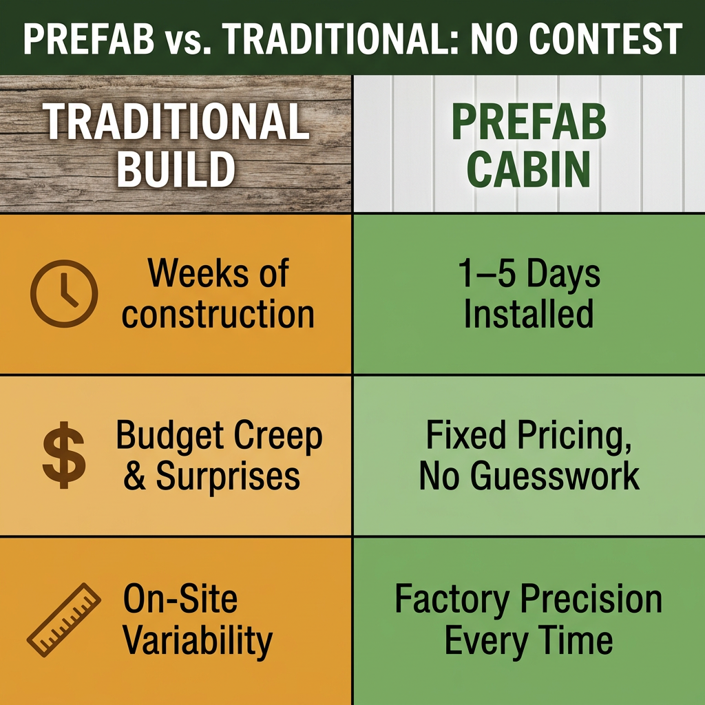 Prefab vs traditional backyard cabins