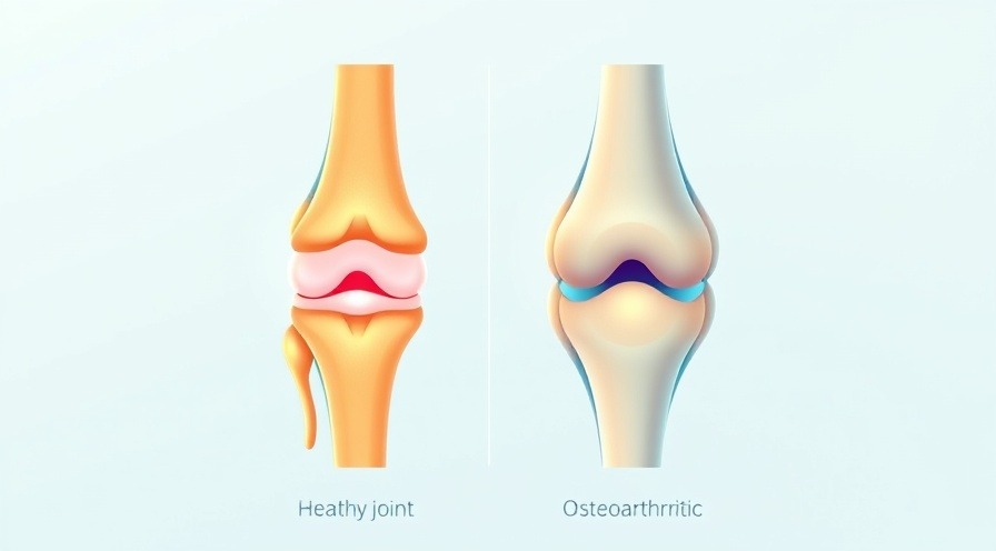 Warm medical illustration of healthy vs osteoarthritic joint with hope symbols