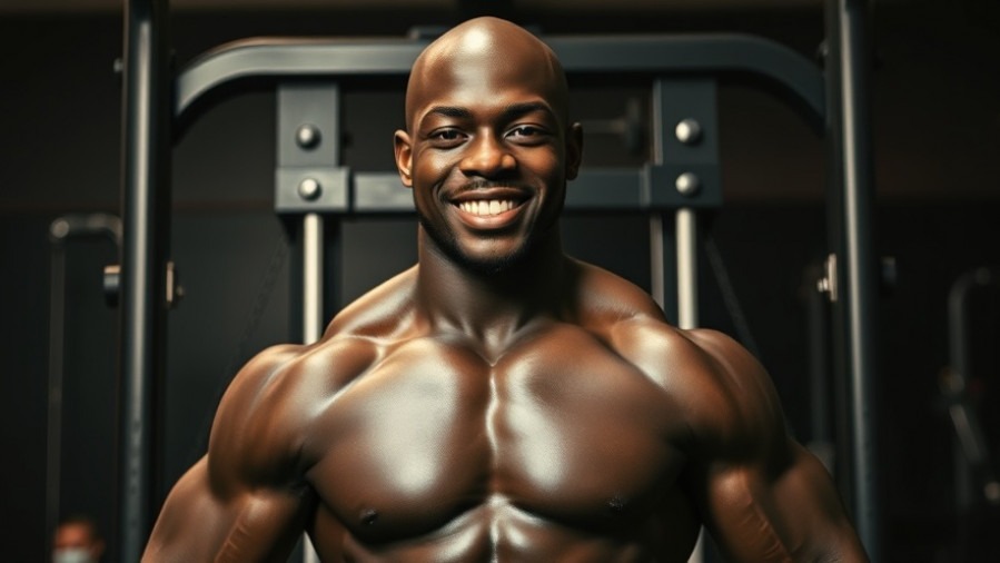 muscular man performing strength training in gym with Smith Machine.