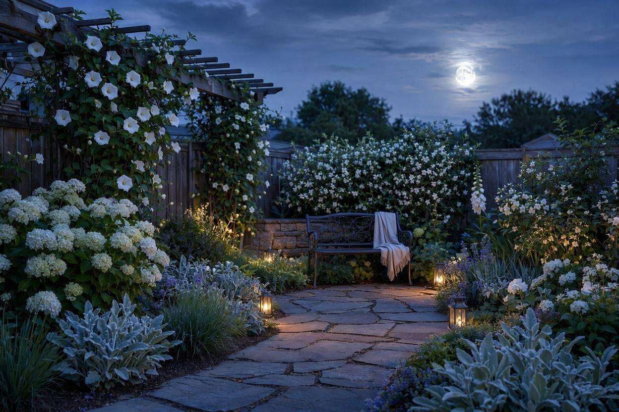 Serene backyard moon garden