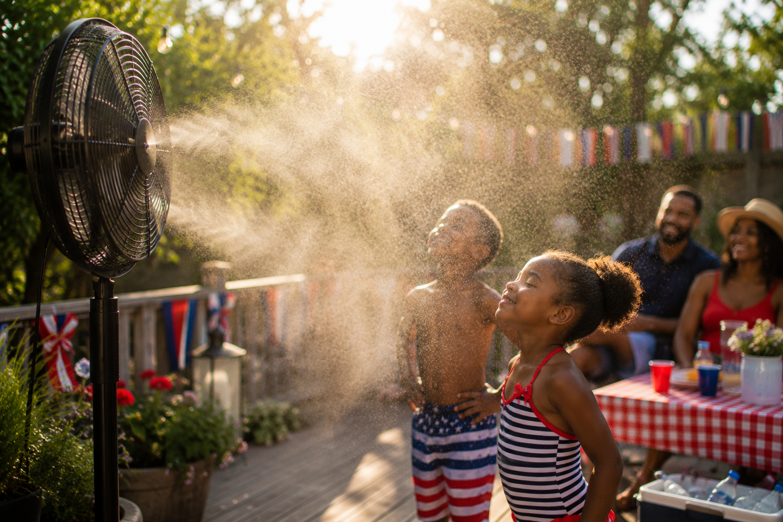 Summer backyard fun with mist and sunshine