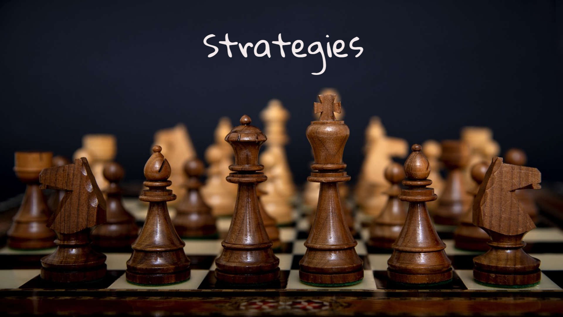 Chess Board with word Strategies above it