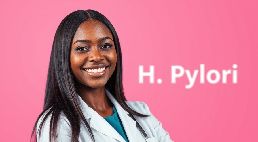 Smiling female doctor showcases arthritis management and H. pylori symptoms.