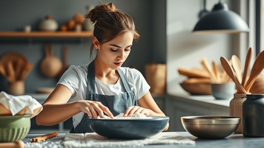 A female model baking, capturing a joyful moment in the kitchen.